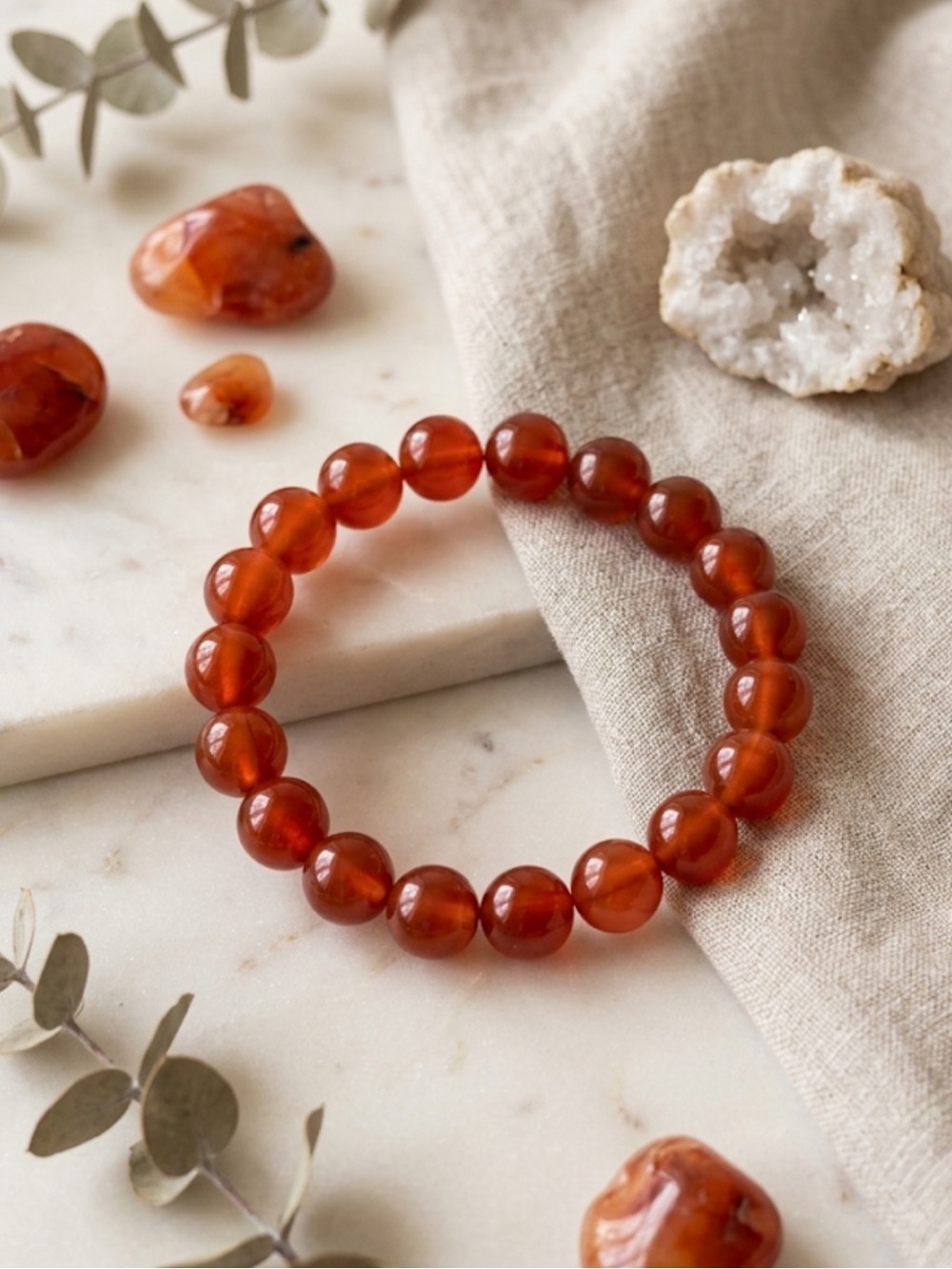 Carnelian & Sardonyx Crystal Bracelet – 10mm Beads |‎ 7.5” | Empowering Energy |